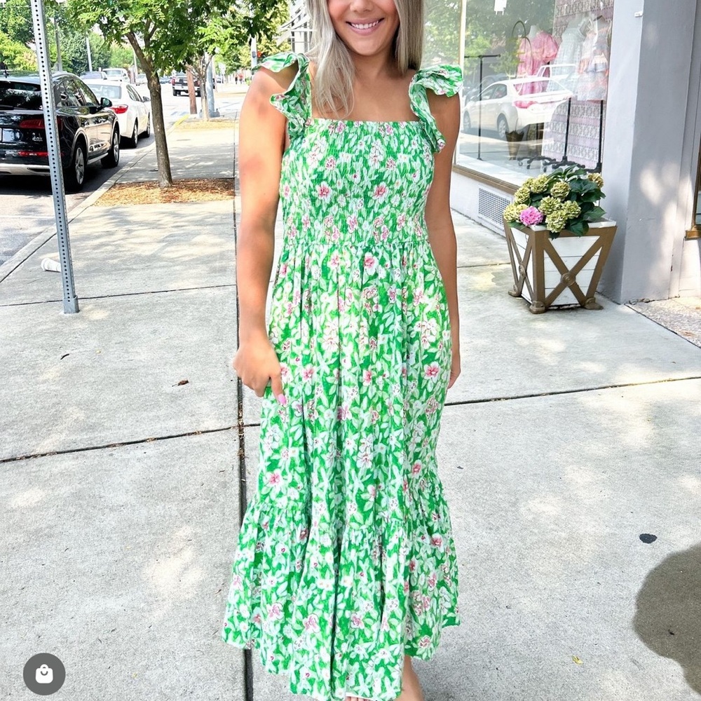 Smoked floral print dress